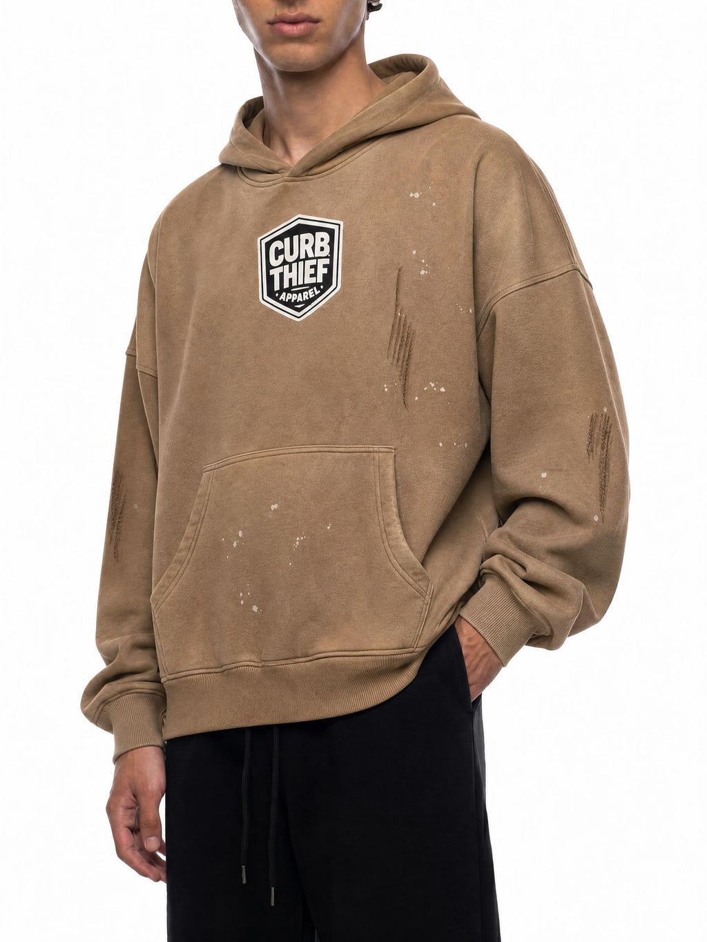 "CROWN" Frayed Fleece Vintage Wash Hoodie