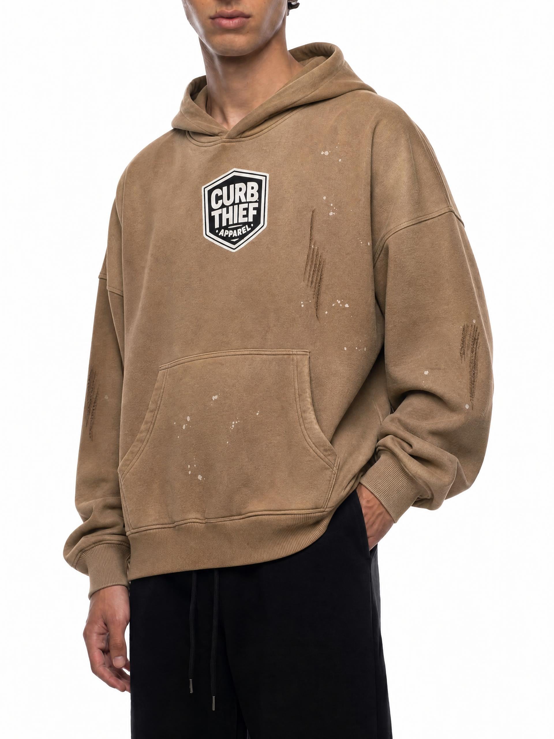 "CROWN" Frayed Fleece Vintage Wash Hoodie