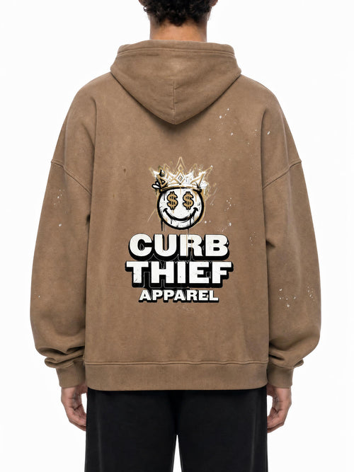 "CROWN" Frayed Fleece Vintage Wash Hoodie