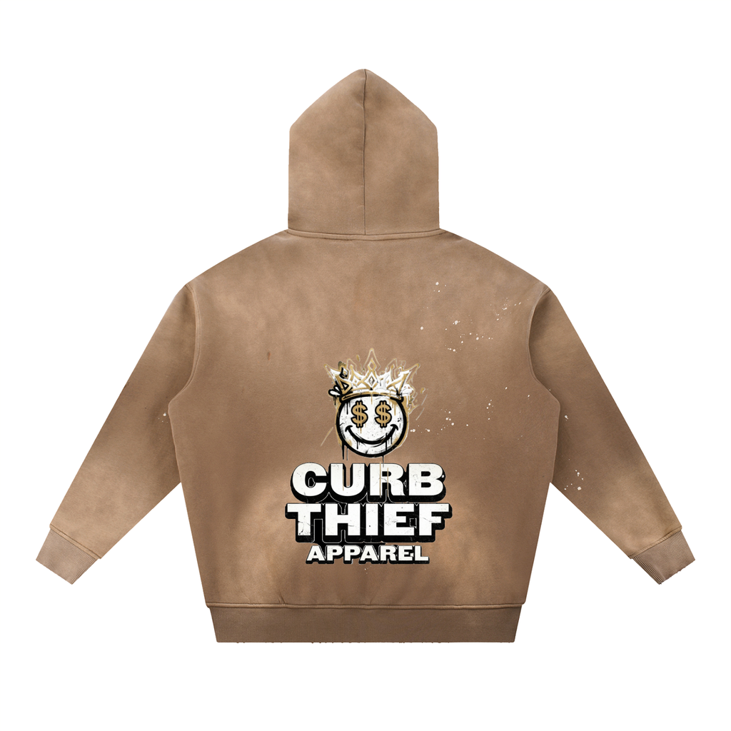 "CROWN" Frayed Fleece Vintage Wash Hoodie