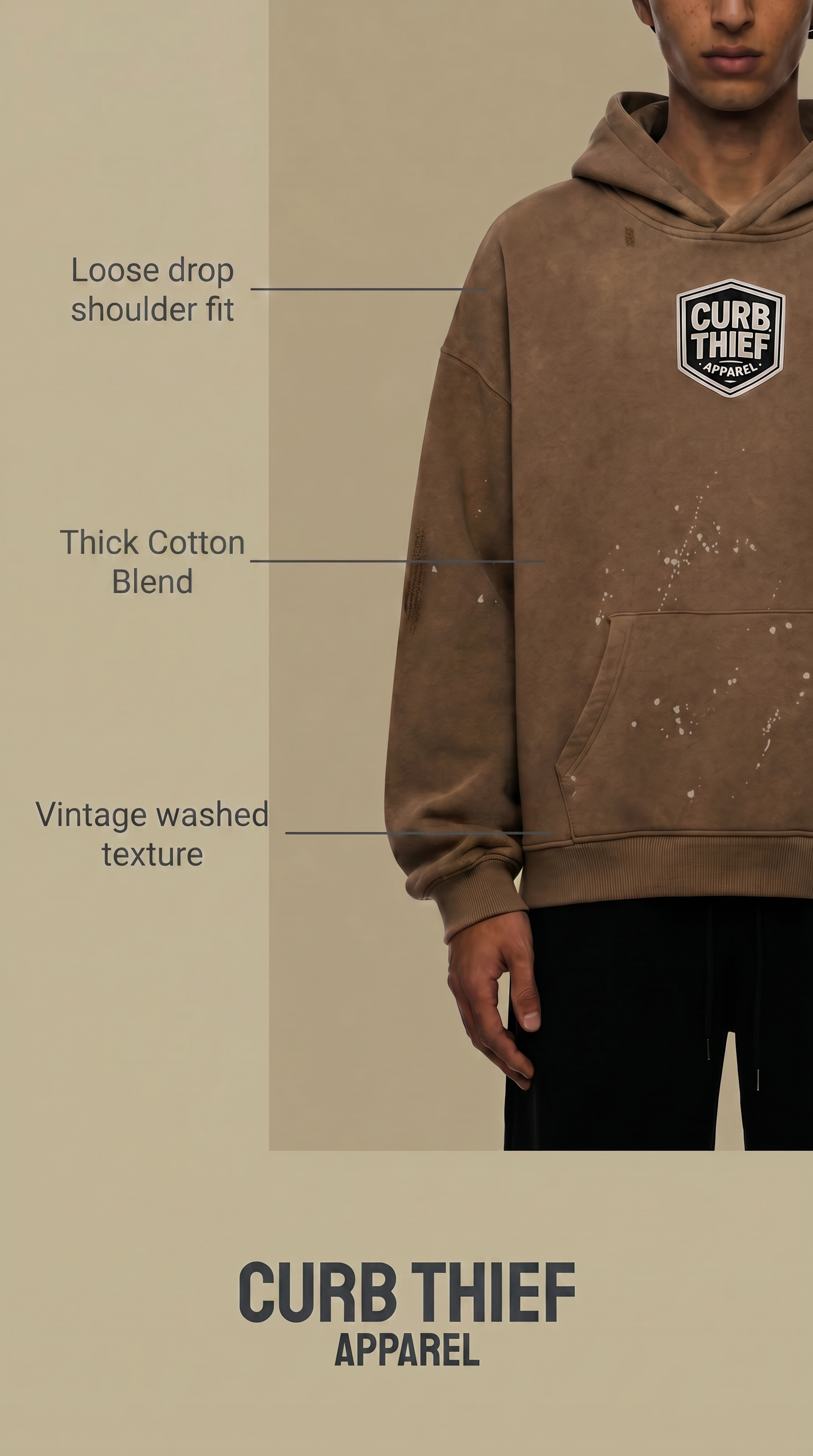 "CROWN" Frayed Fleece Vintage Wash Hoodie