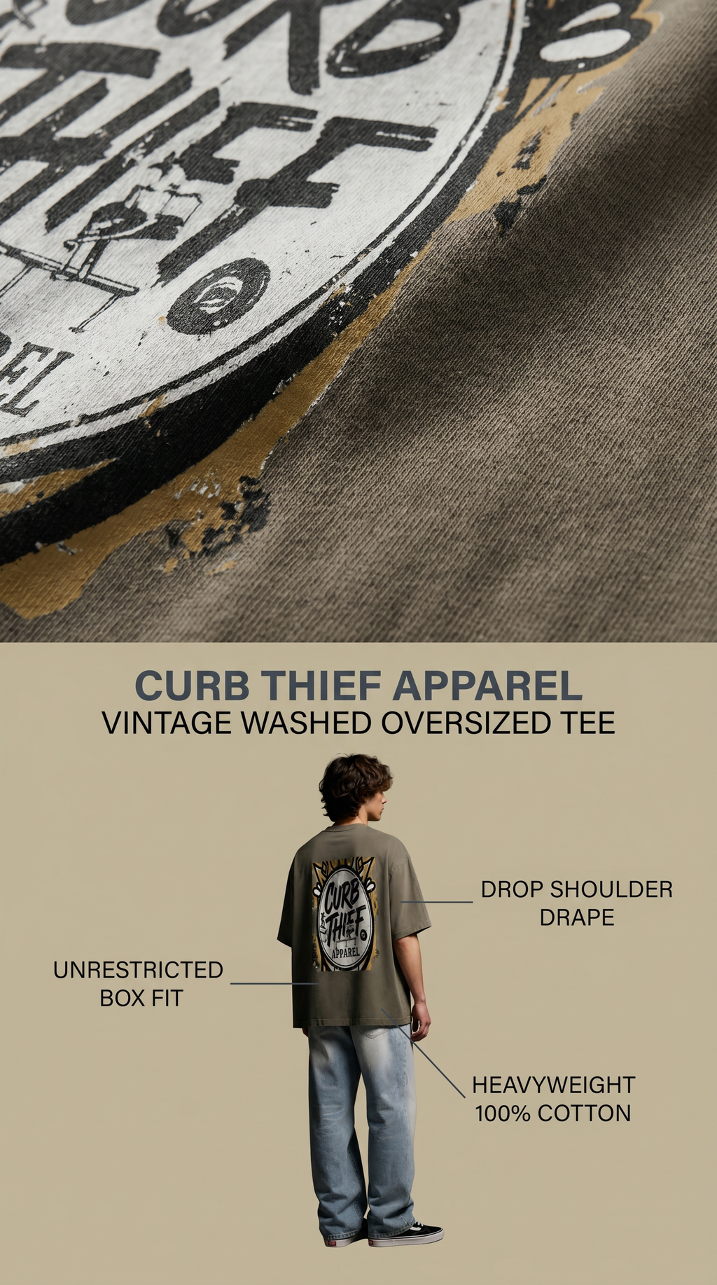 "CORE " Oversized 100%Cotton T-Shirt Vintage Washed